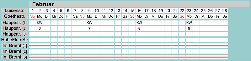 Belegungsplan Februar 2026