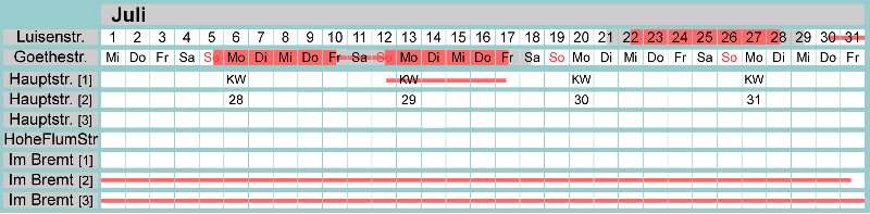 Belegungsplan Juli 2026
