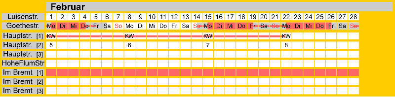 Belegungsplan Februar 2027