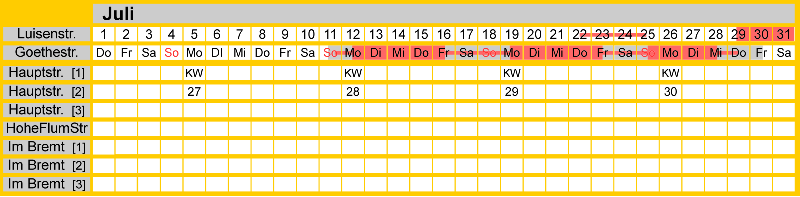 Belegungsplan Juli 2027